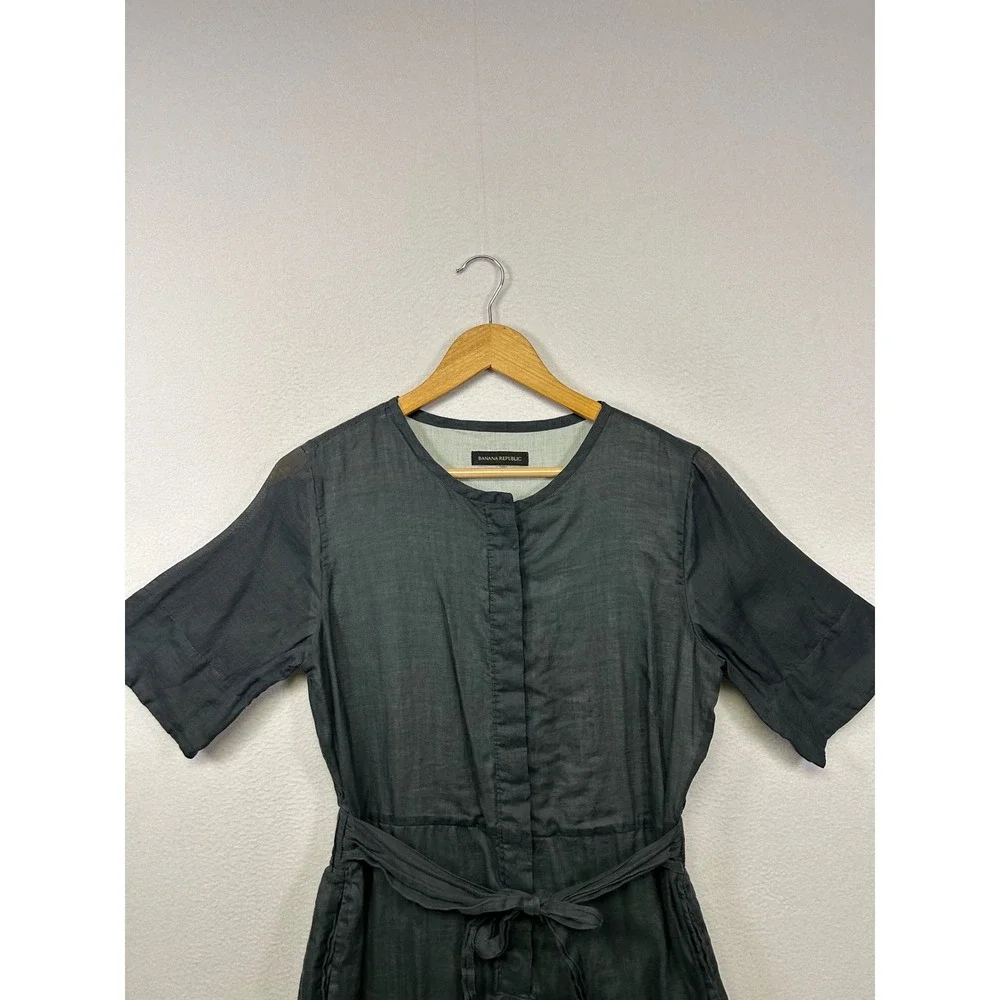 Minimalist‎ Banana Republic Womens 10 Petite Dark Gray Ramie Utility Romper